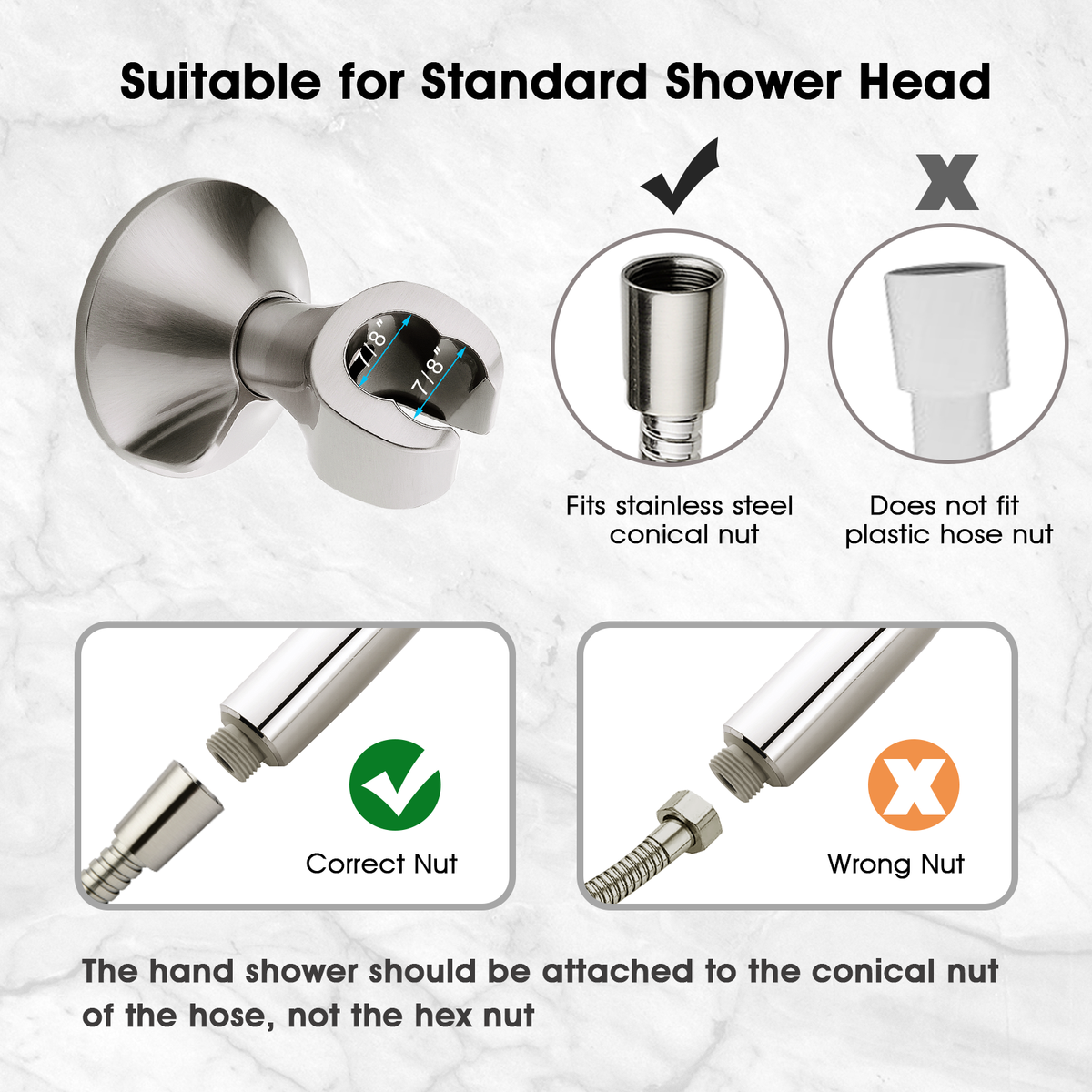 Suction Handheld Shower Head Holder with Dual Angle Positions, Wall Suction Bracket